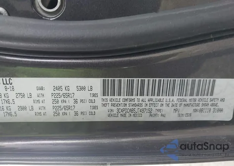 2018 Dodge Journey Se from USA, damaged, VIN 3C4PDCAB5JT497152